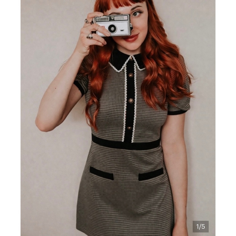 ModCloth MCK1896 Scholastic Classic Shift Dress Black Pink 1X Peter Pan Collar